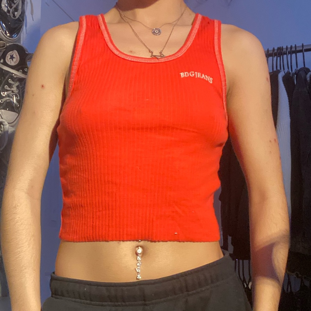 red bdg jeans crop top